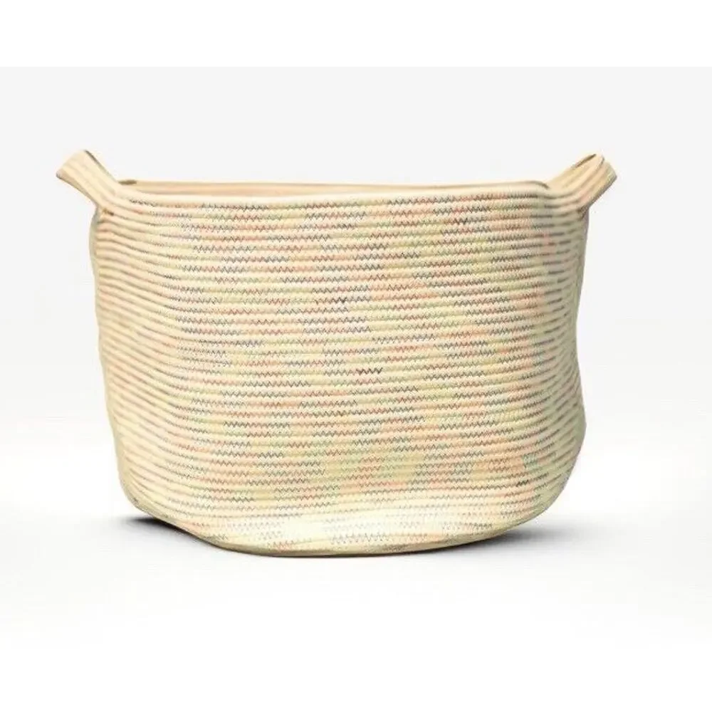 MOONGLOW‎ Rainbow Cotton Woven Basket Storage Box W/ Handles Large 19x13